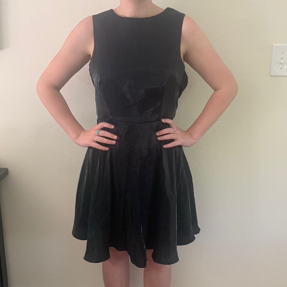 MISS ASHLEE Black Sleeveless Shimmer A Line Dress with tie Size 10 Party Classic